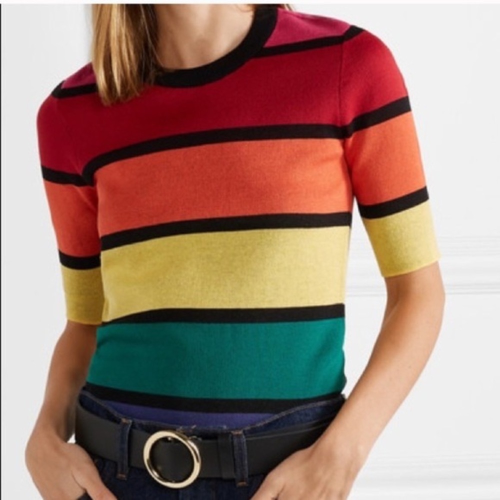 STAUD rainbow stripe knit top